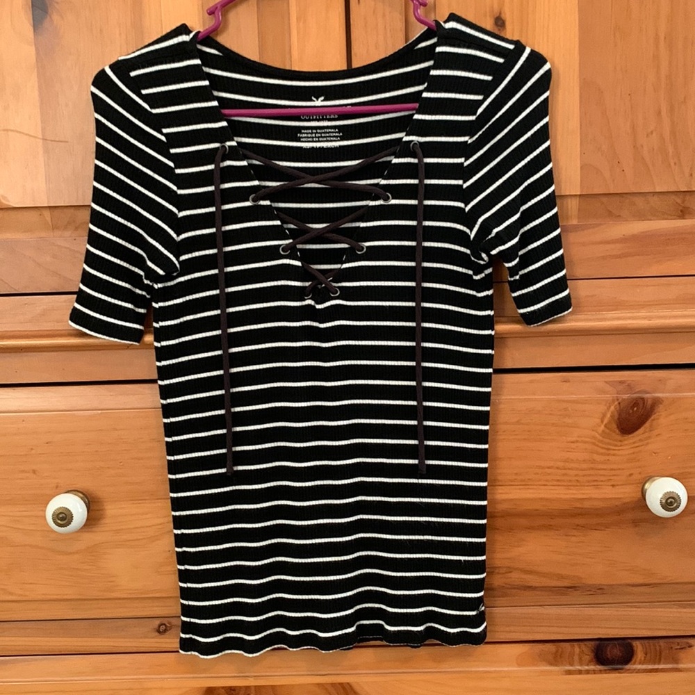 American Eagle Soft Knit Shirt with Lace Up Front - Size XS